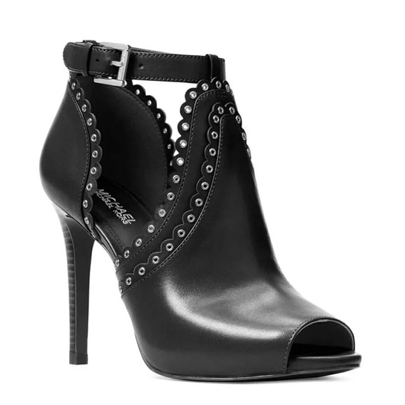 Michael Kors Women's Jessie Black Leather Peep-Toe Booties Size 9 M (MSRP $199) - Picture 1 of 10